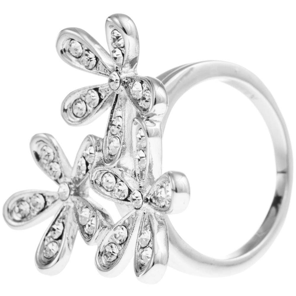 Hermosas Flores Chapadas En Rodio Anillo De Joyería De La Hermosas Flores Chapadas En Rodio Anillo De Joyería De La